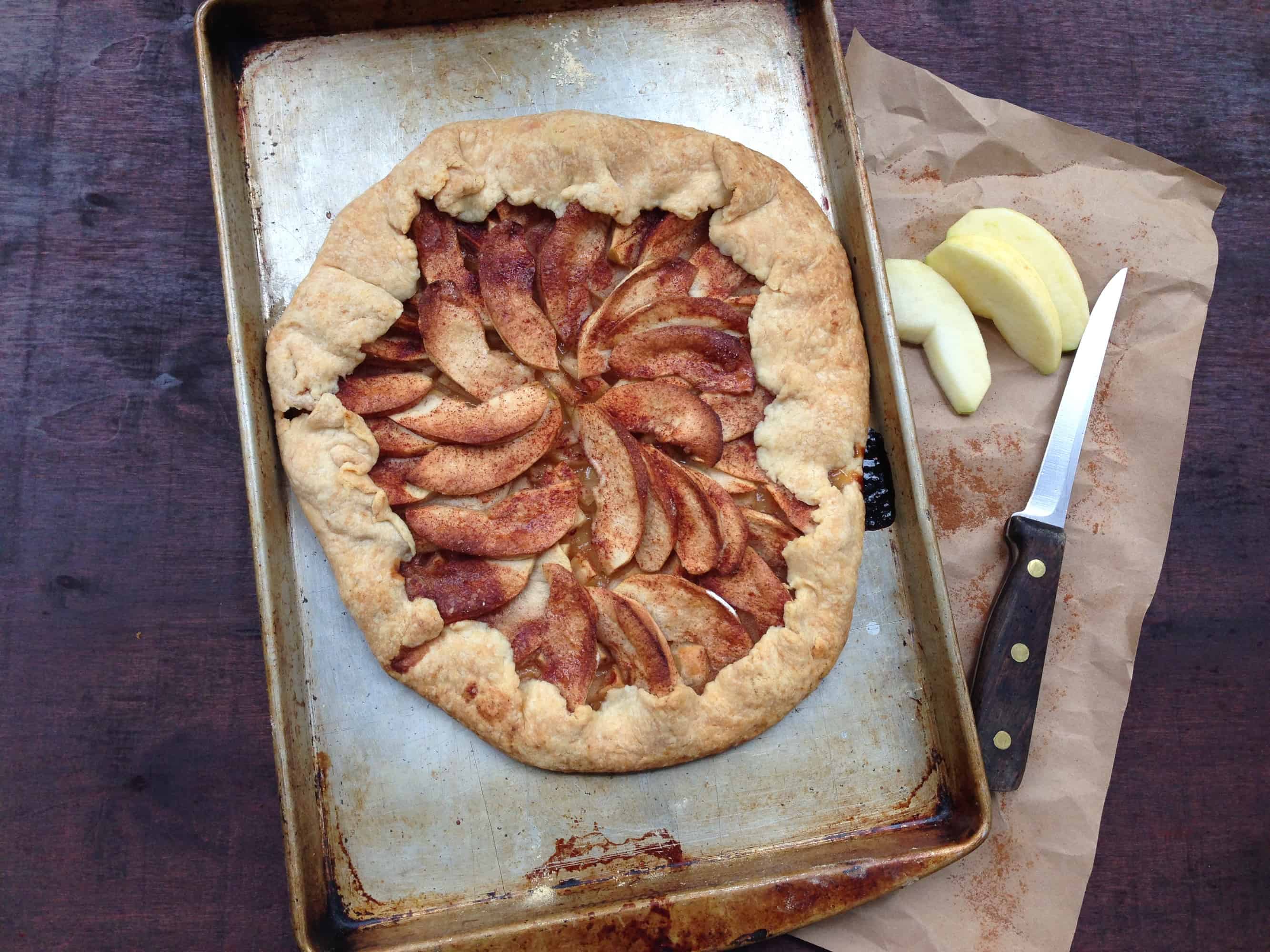 apple galette on a baking pan