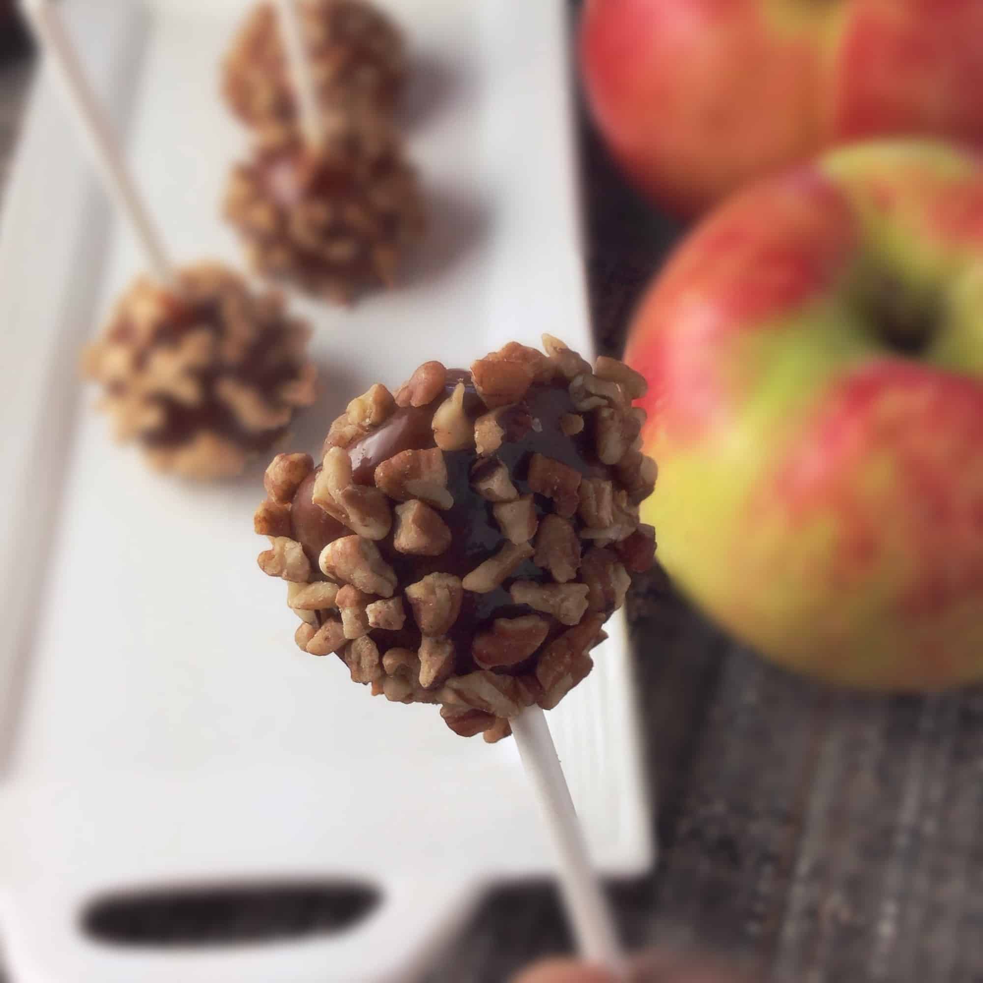 closeup of mini caramel apple