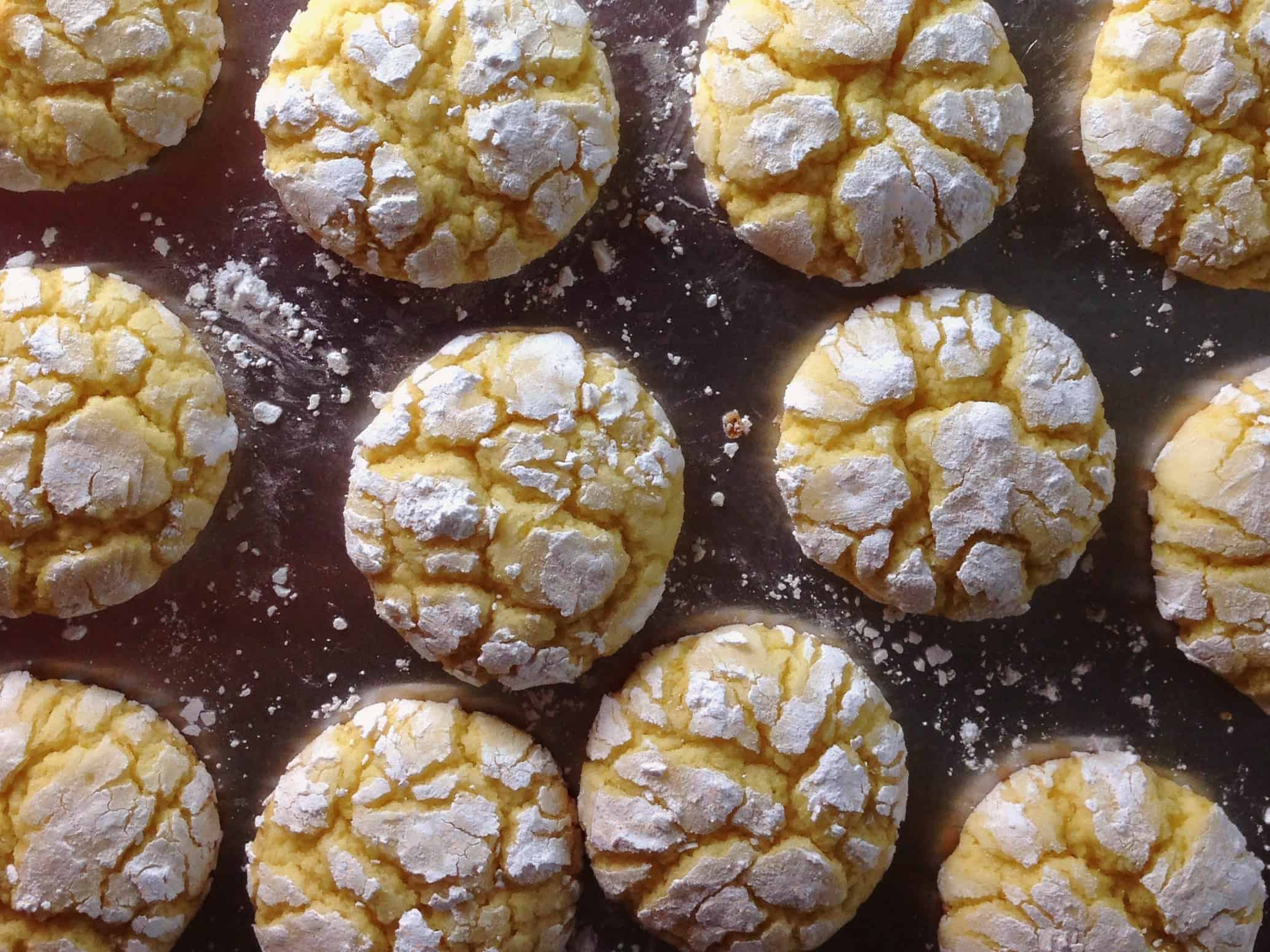 closeup overhead shot of lemon crinkle cookies