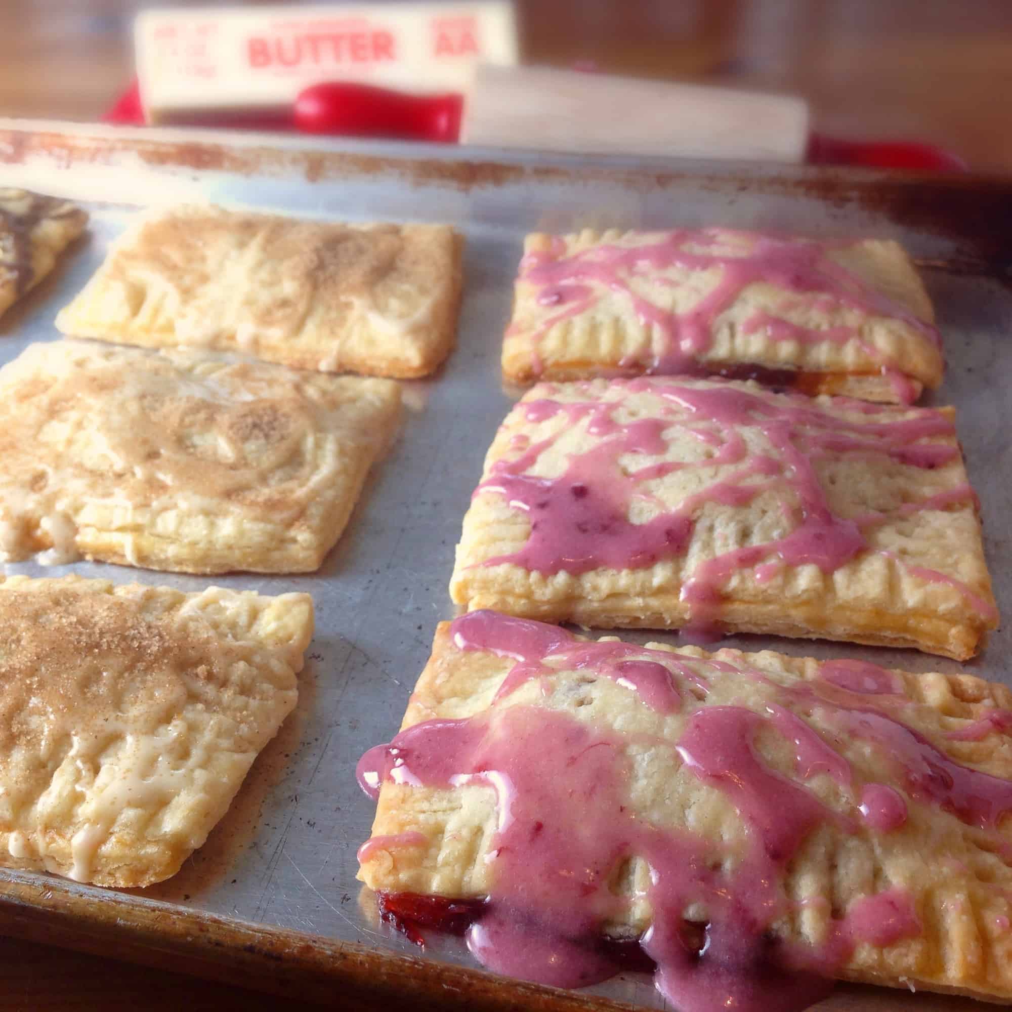 side view of pop tarts sitting on the baking sheet