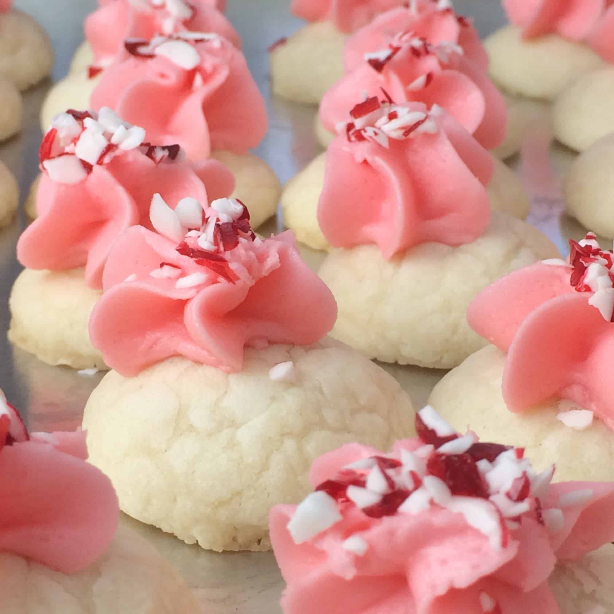 close-up of peppermint shortbread cookies