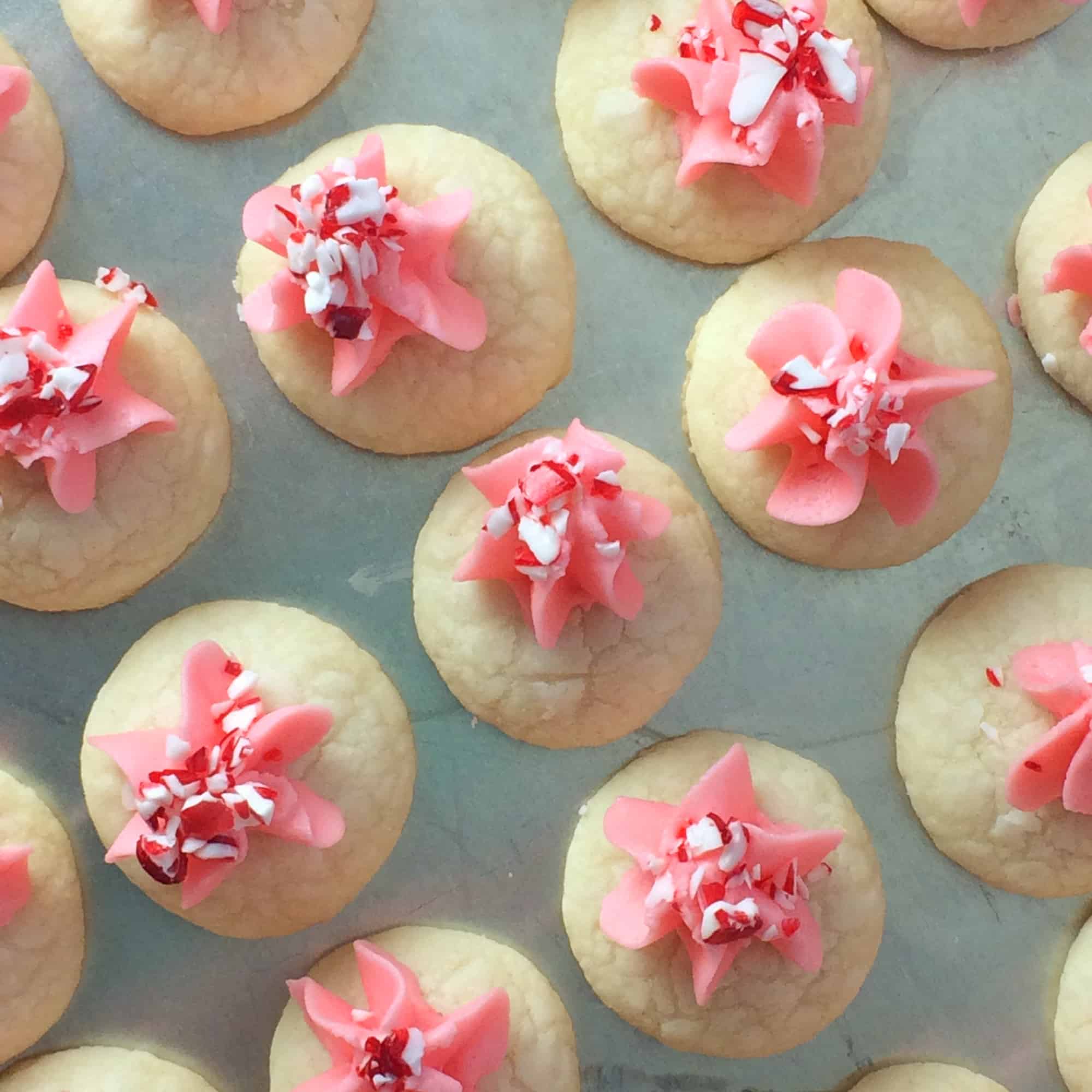 overhead shot of these peppermint shortbread cookies