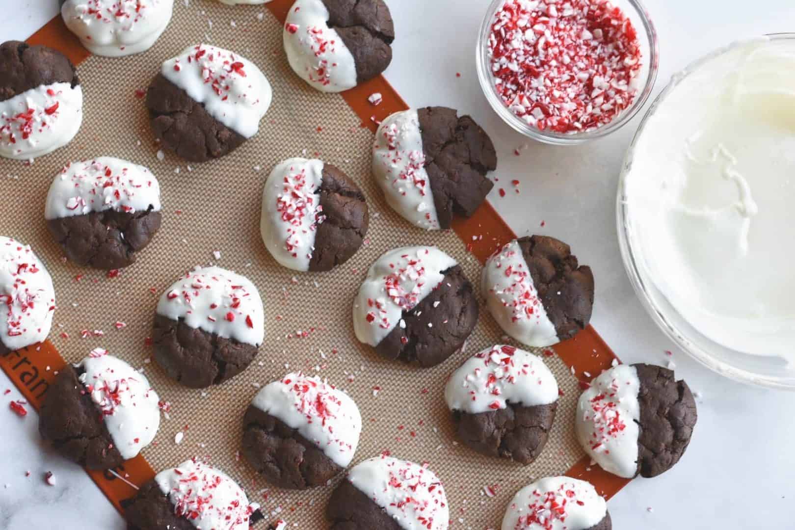 chocolate candy cane cookies with white chocolate