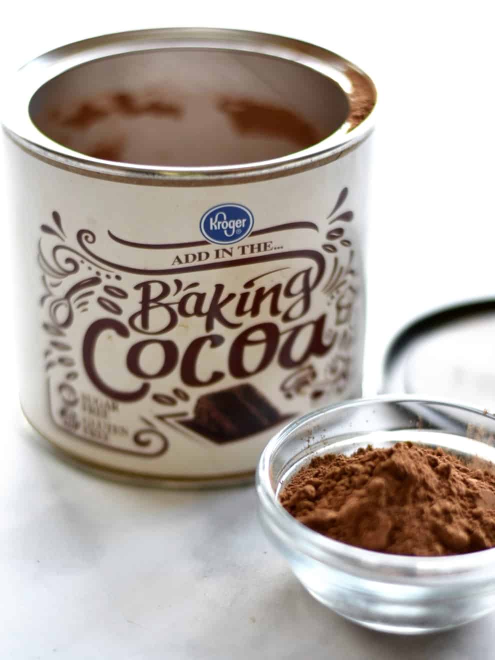 close up shot of a can of baking cocoa