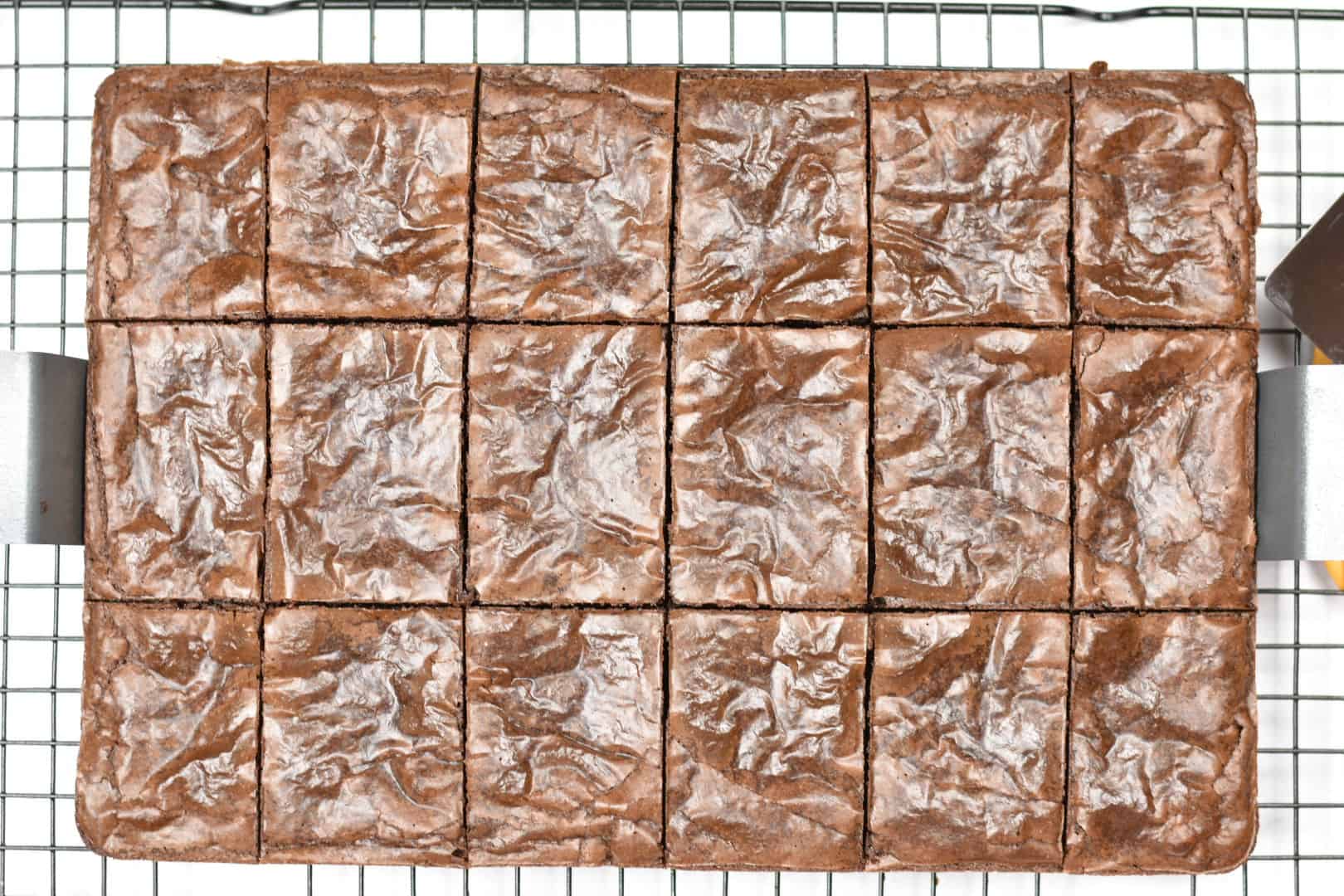overhead shot of Irish cream brownies on a cooling rack