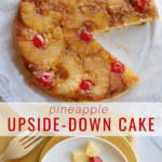 two image collage of pineapple cake