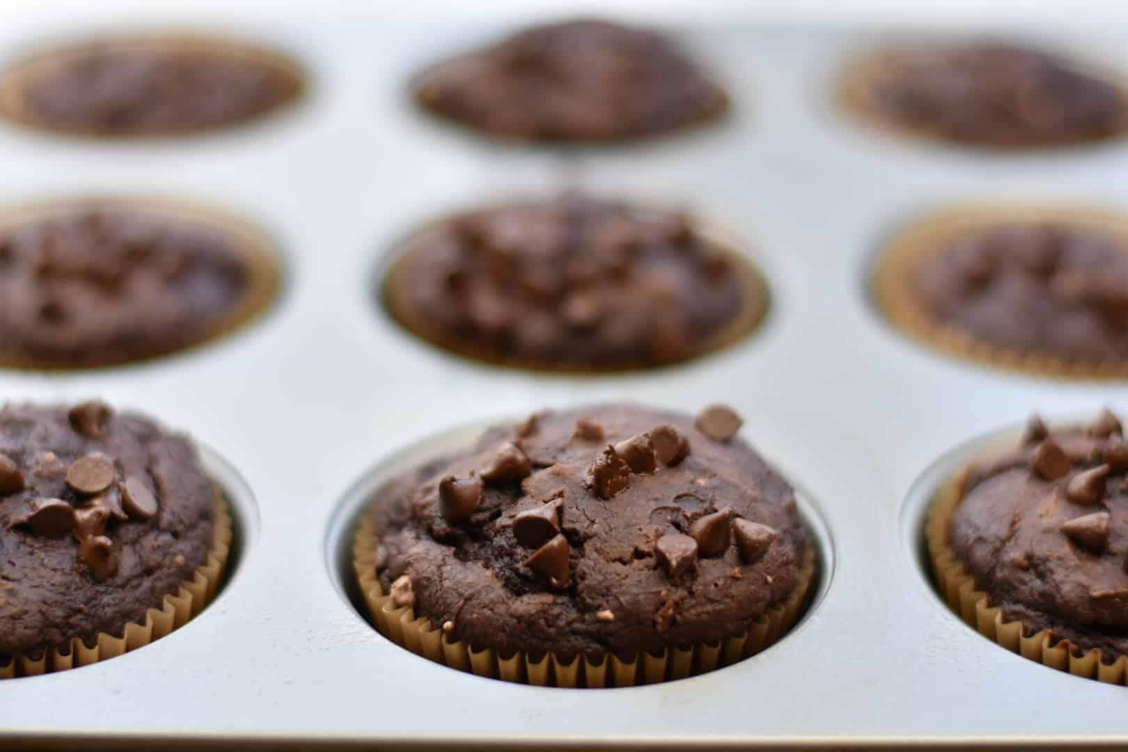closeup of baked muffins in pan cooling