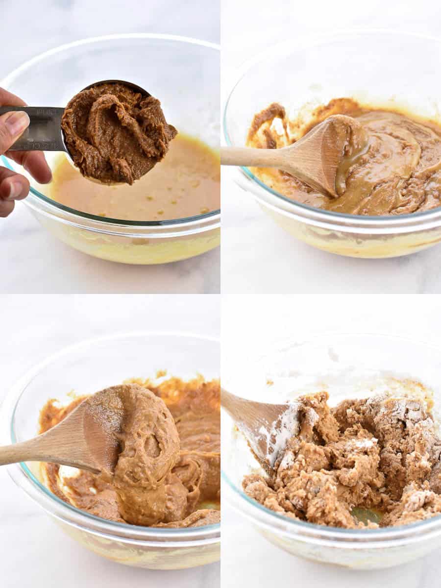 collage of four images of cookie butter batter