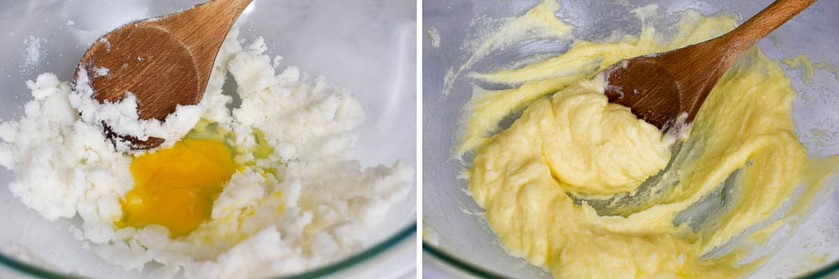 collage of two images of irish soda bread cookie dough being creamed