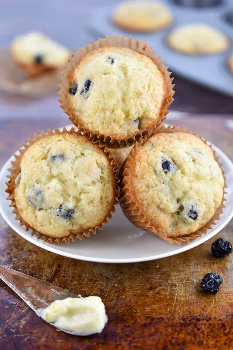 jiffy blueberry muffin copycat recipe sitting on a plate