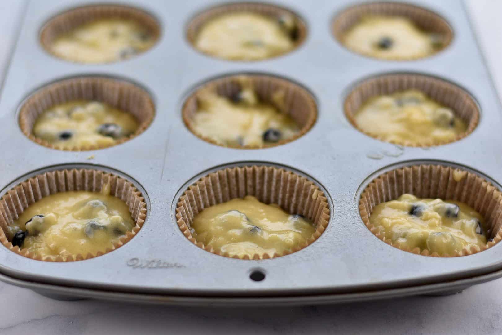 muffin batter in muffin tins