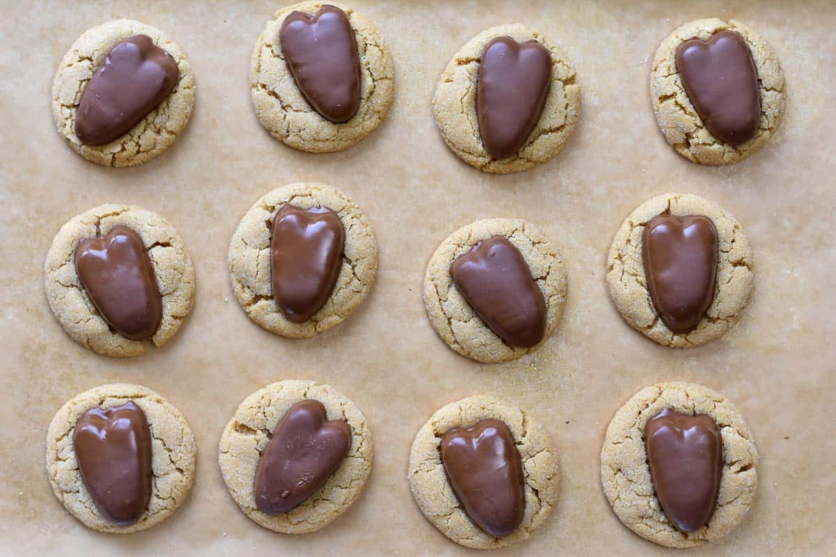overhead photo of peanut butter heart cookies