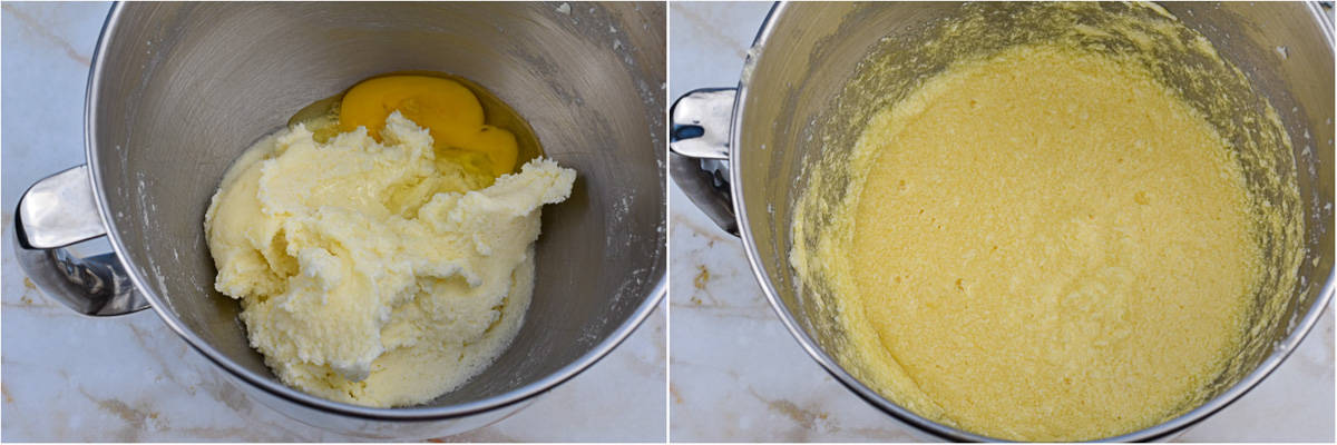 collage of two images showing creaming of butter and sugar.