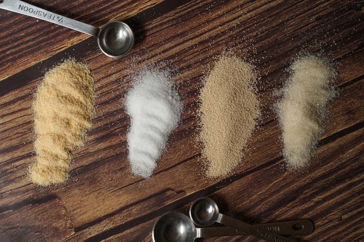 four different types of yeast on the counter