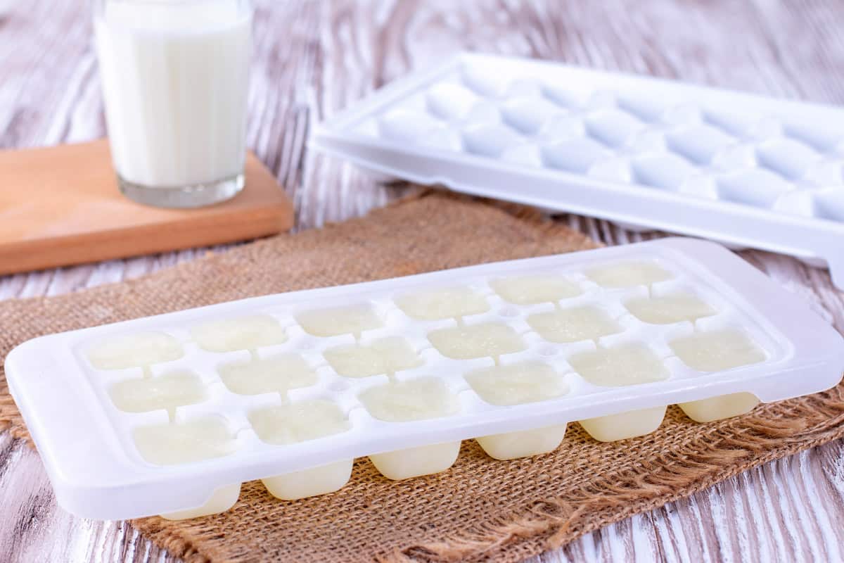 half and half frozen in ice cube trays.