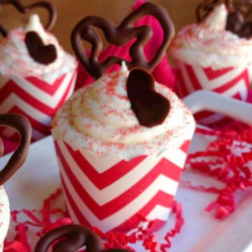 red velvet cupcake on a platter
