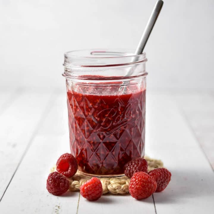 clear mason jar filled with compote.