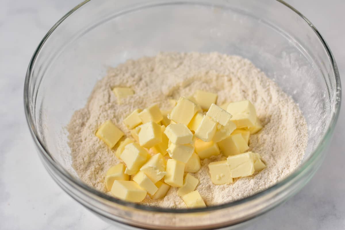 cold cubed butter in flour mixture.