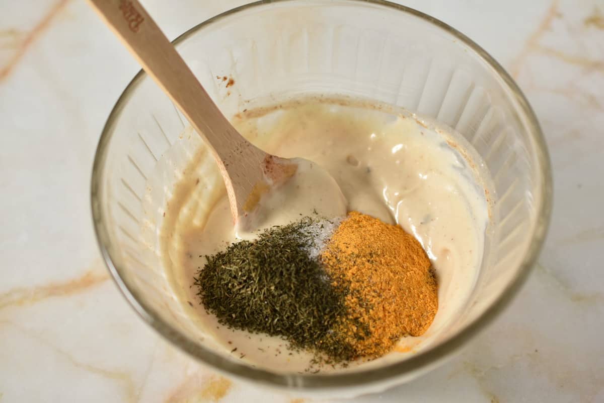 spices in bowl with wet ingredients.