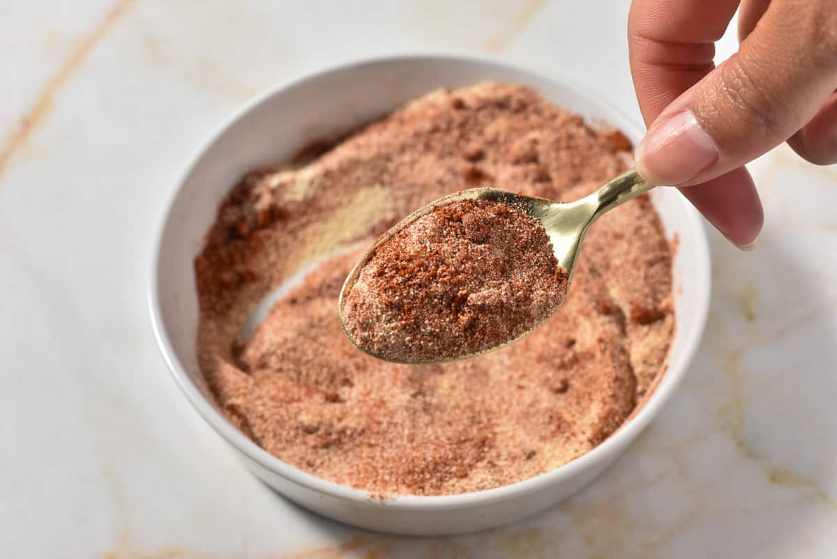 fry seasoning spices on a spoon. 