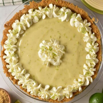 kermit's key lime pie with graham cracker crust and garnish.