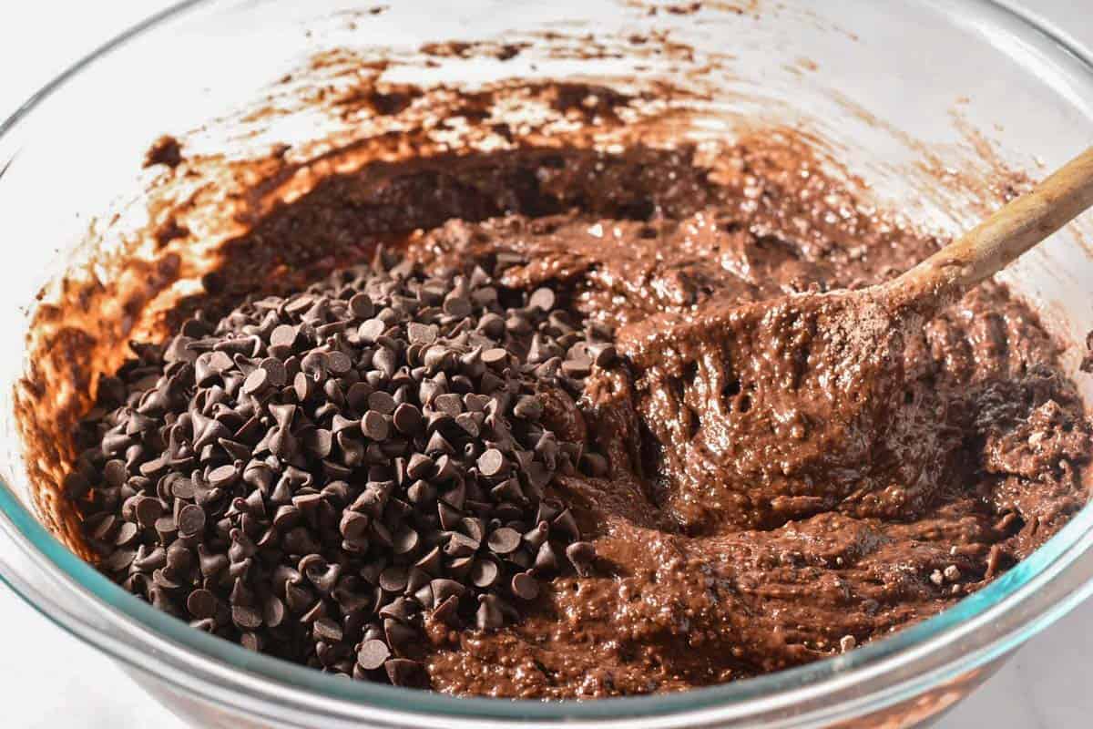 chocolate chips added to cake batter. 