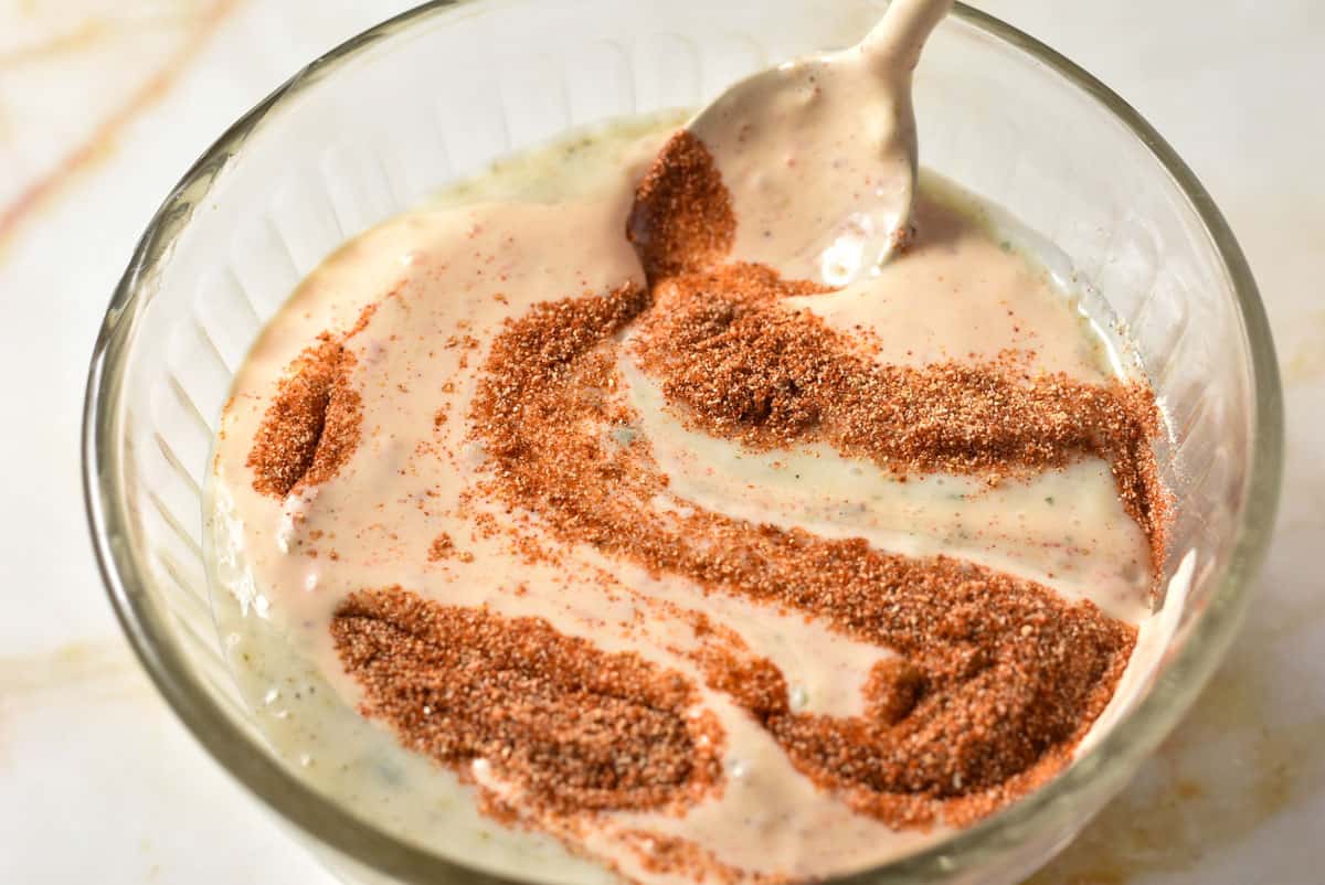mayo and cherry pepper mixture with buttermilk and spices. 