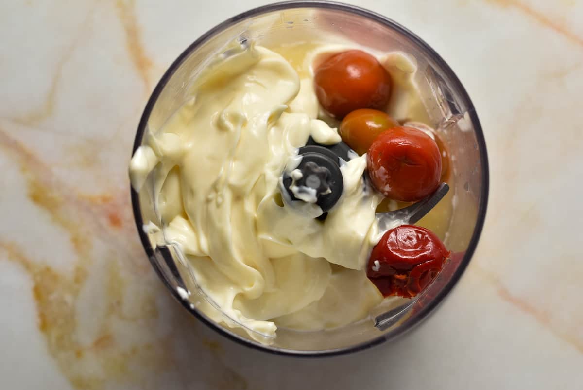 mayo and cherry peppers in a small blender. 