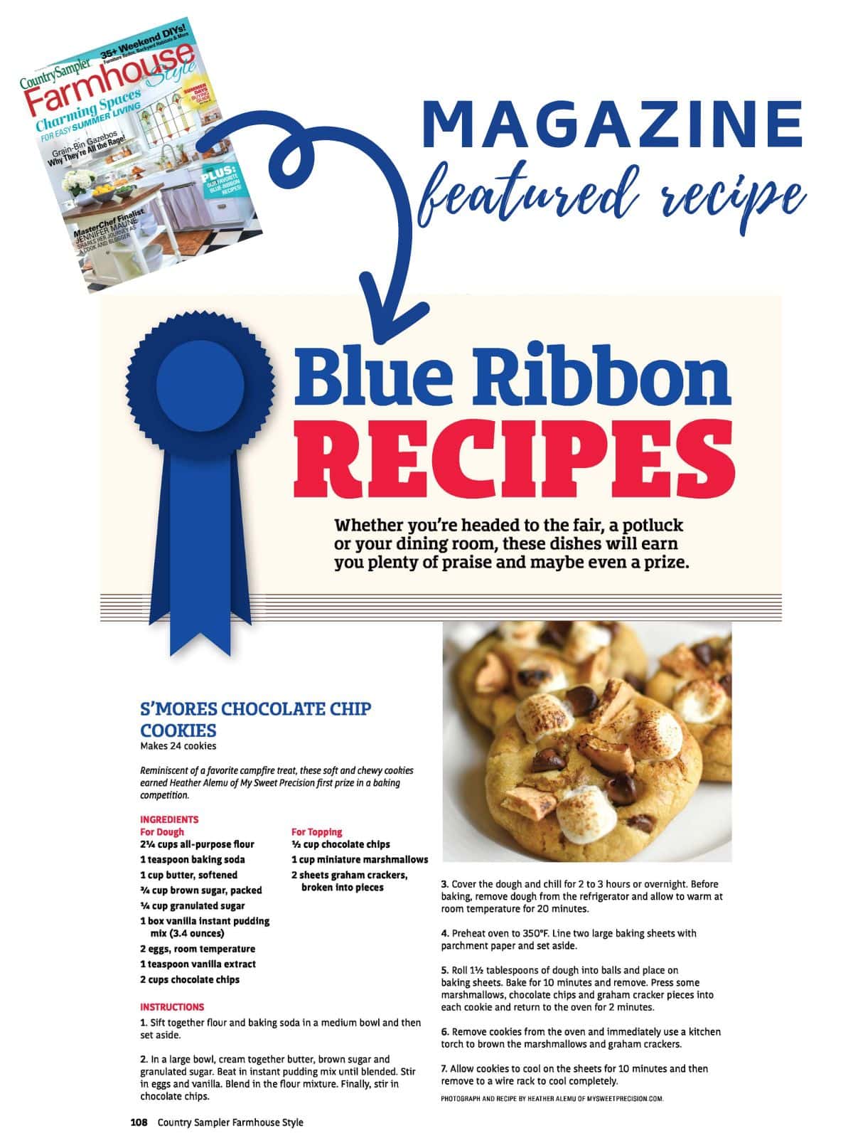 featured s'mores chocolate chip recipe in farmhouse style magazine
