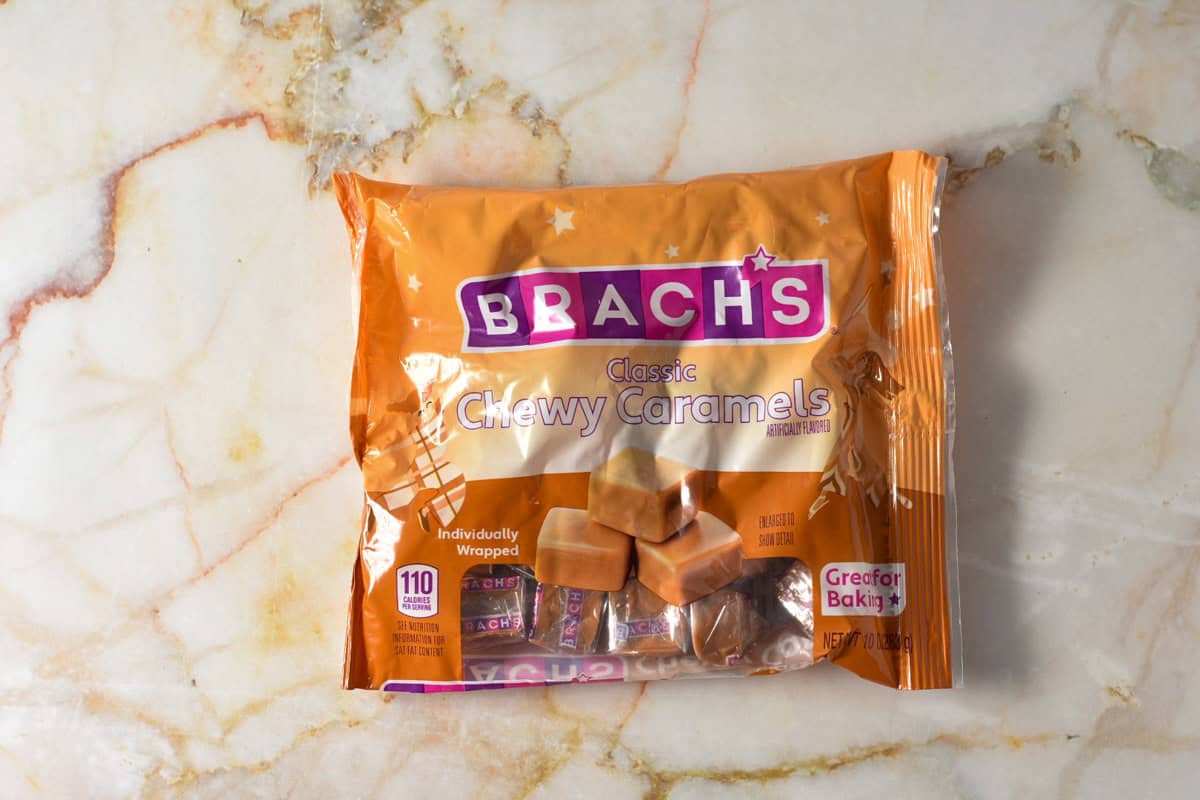 a bag of individually wrapped chewy caramels.