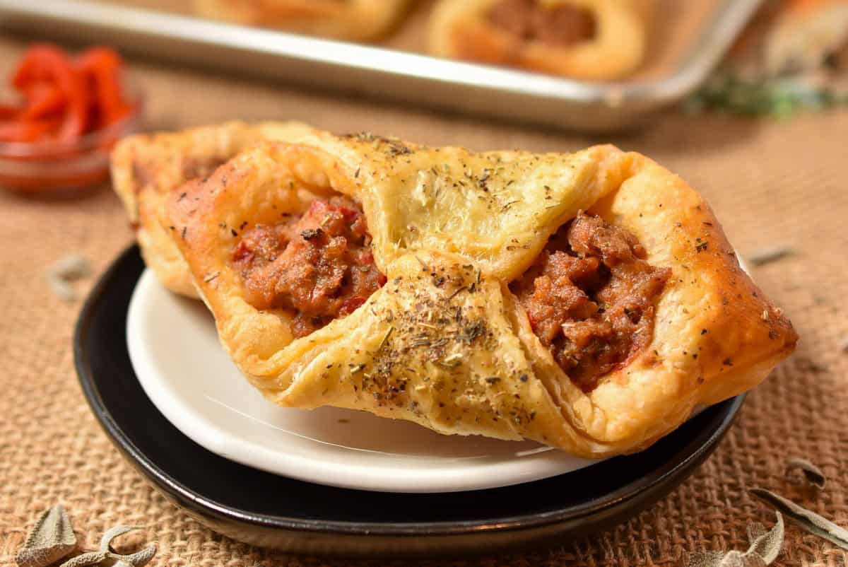 danish with turkey sage filling on a plate.