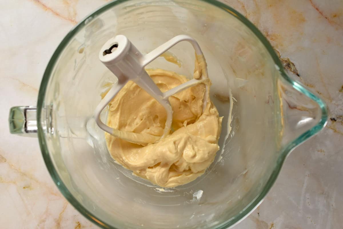 All ingredients for pie filling blended in a mixer.