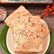 Two McDonald's holiday pies stacked on a plate with sprinkles on top.