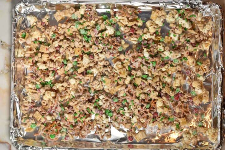 mixture spread out and drying on a baking sheet lined with aluminum foil.