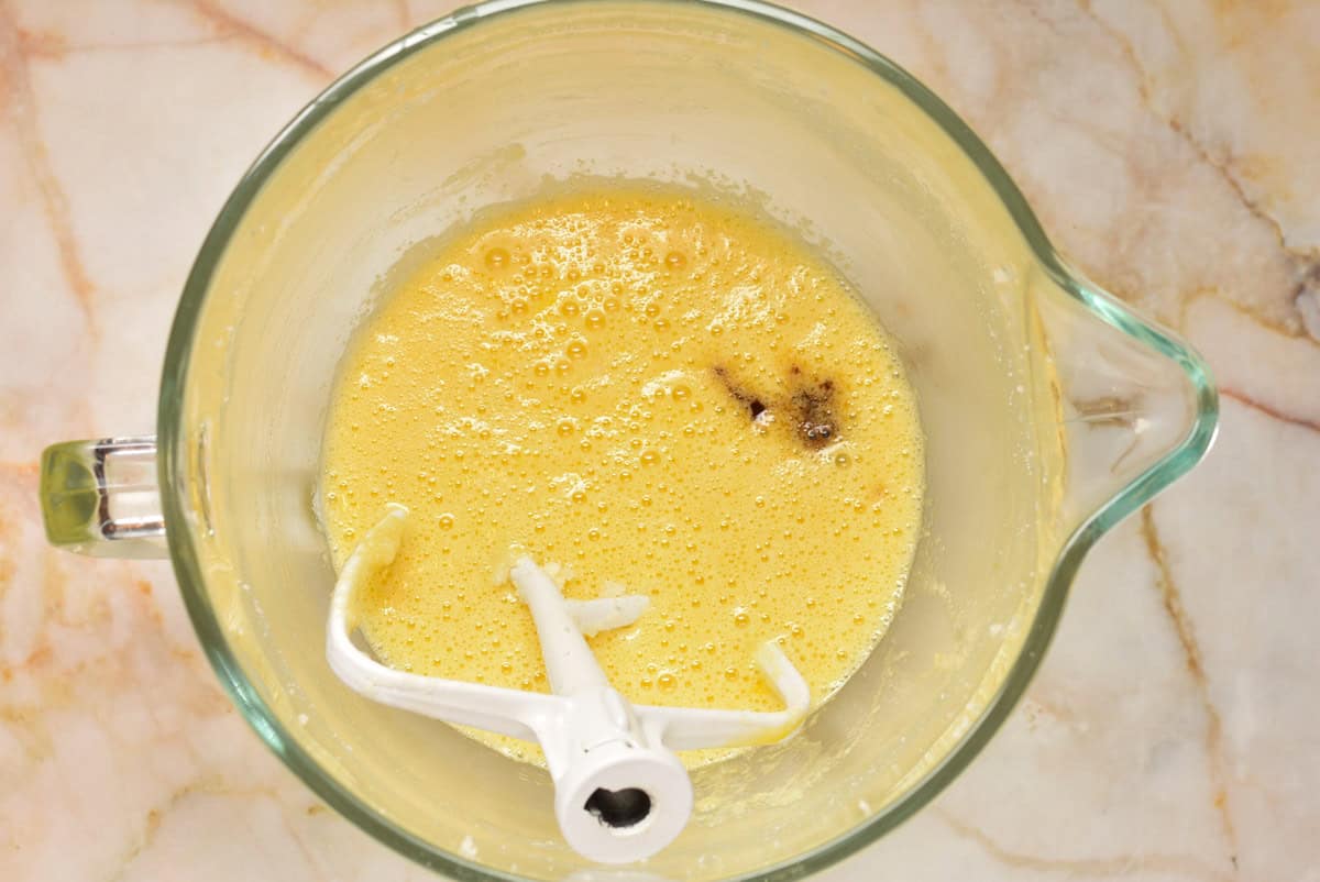 creamed butter and sugar with eggs and vanilla in a mixer.